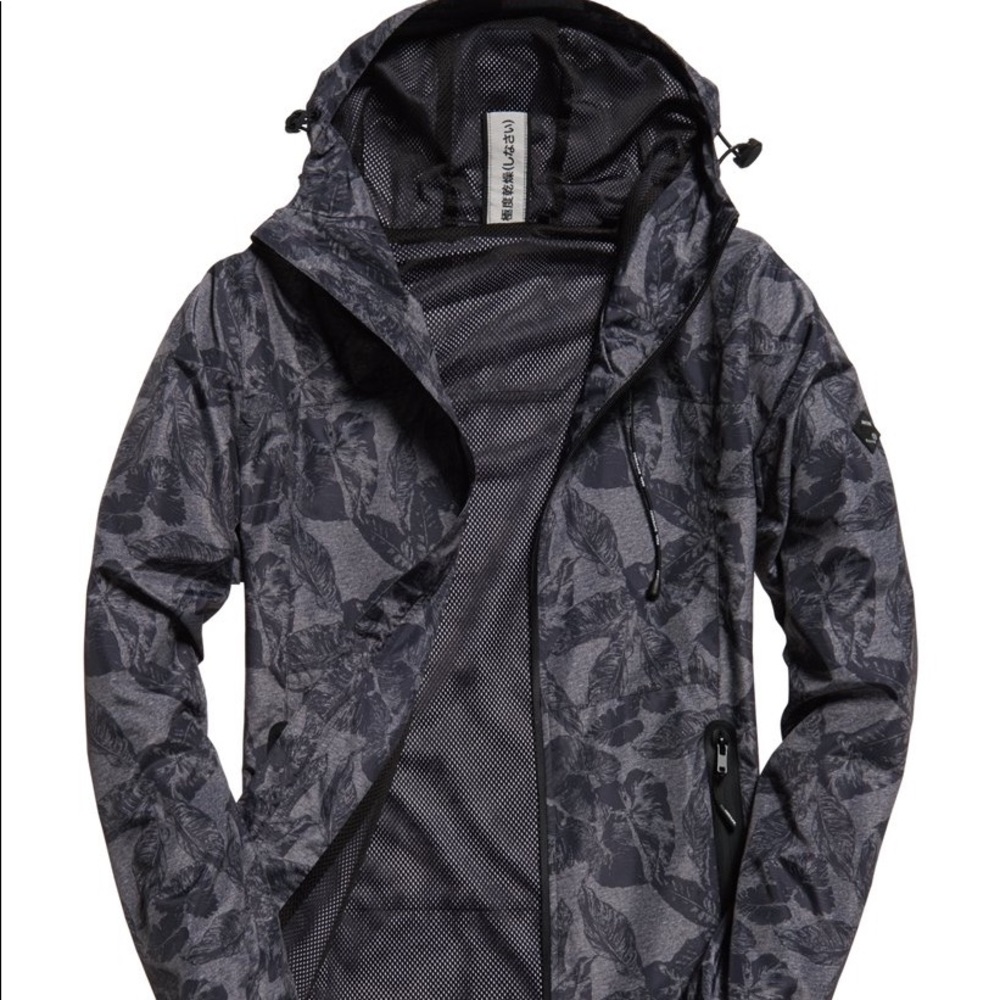 RARE Superdry Storm Zip Cagoule SM black windbreaker jacket hood waterproof EUC